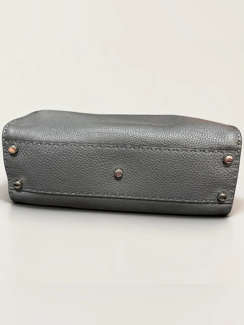 Fendi Peekaboo Medium Metallic Gray Leather Top Handdle Bag Silver Hardware
